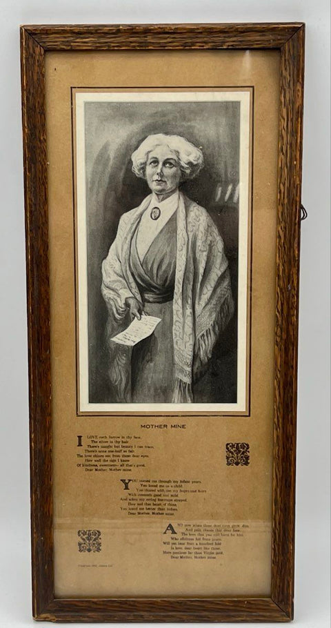 James Lee Mother Mine Poem Portrait Print 21x9.5 Vintage 1912 Framed Art