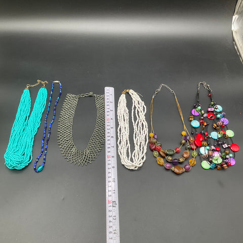 Boho Beaded Statement Jewelry Lot of 6 Necklaces Turquoise Shell Mesh Styles