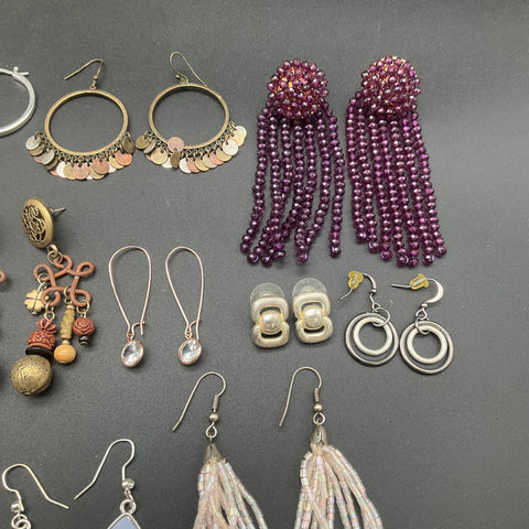 Boho Retro Beaded Metal Stone Earrings Jewelry Lot of 25+ Pairs Hoops Dangles