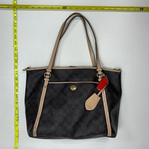 Coach Brown Signature Coated Canvas Taylor Tote Bag F26186 Gold Hardware