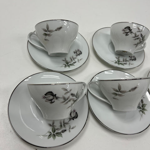 Noritake Janette 6604 13-Pc Tea Cup & Saucer Set Creamer Sugar Vintage
