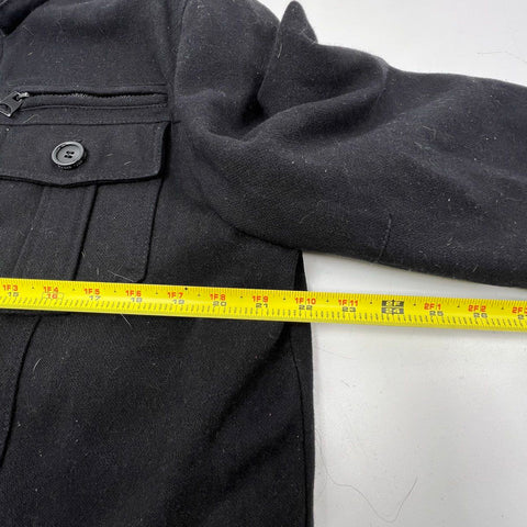 Guess Men's Black Military Field Jacket Wool Blend Coat Quilted Lining Size L