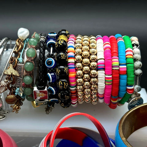 Mixed Costume Jewelry Lot Bangles Beaded Sports Charms Evil Eye Fashion 45pc