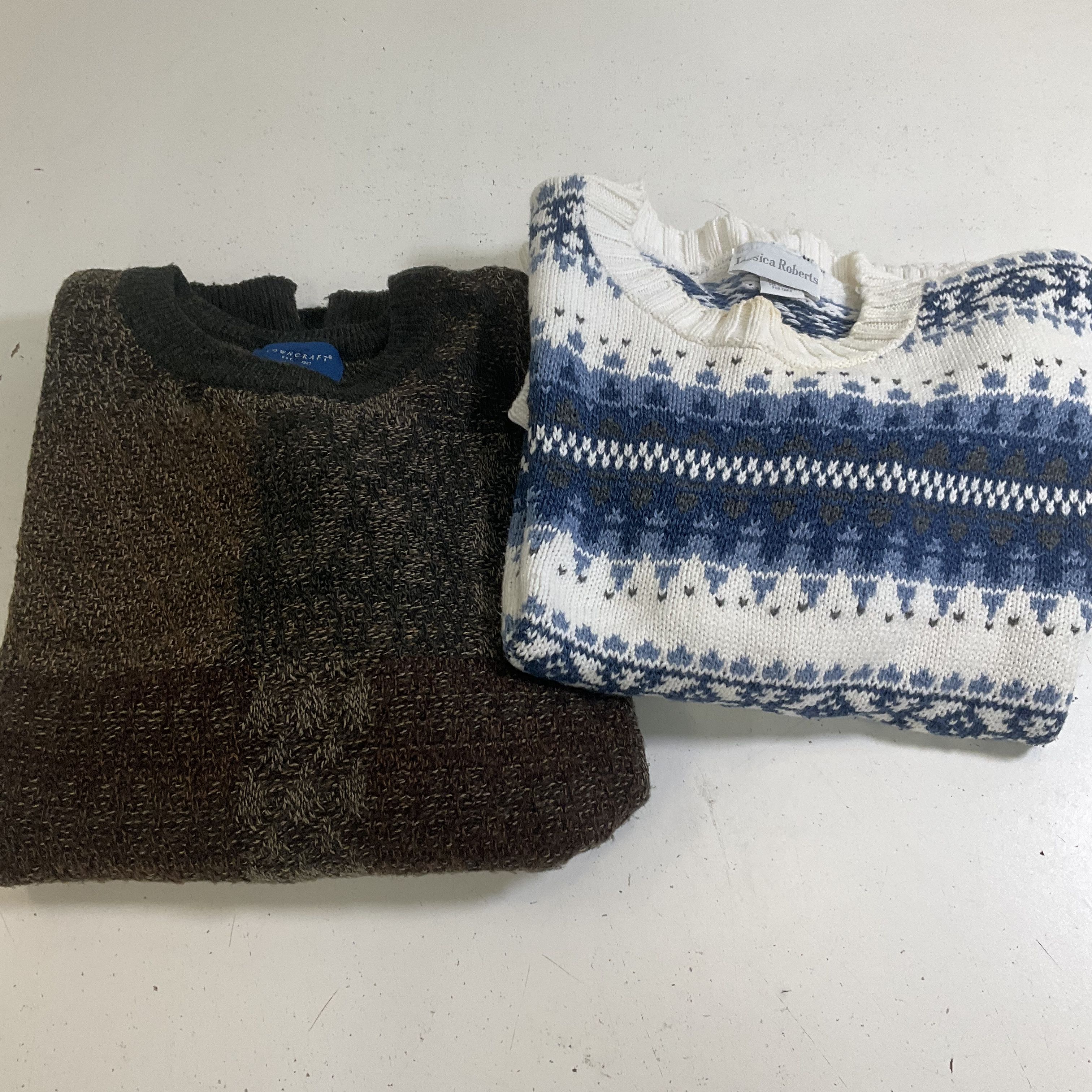Vintage Sweater Lot 2 Towncraft Patchwork & Jessica Roberts Fair Isle Knit Sz L