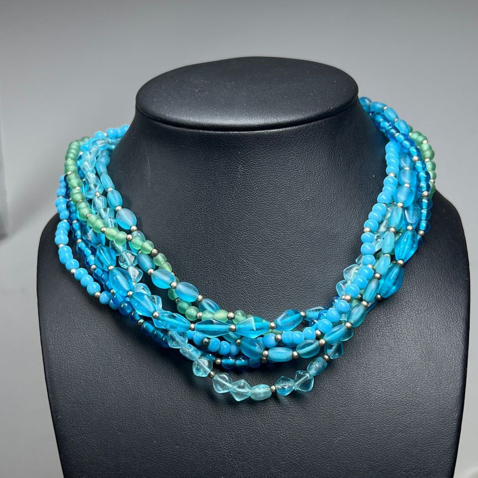 Blue & Green Glass Beaded Multistrand Necklace