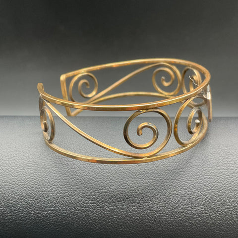 Vintage Krementz Gold Filled Cuff Bracelet Scroll Filigree Monogram E Engraved