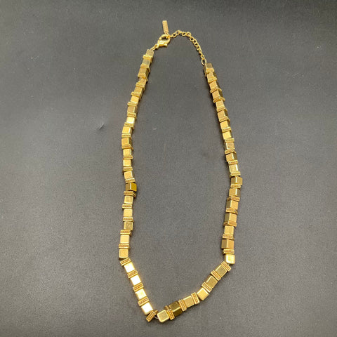 Vintage Napier Costume Jewelry Lot of 2 Gold Tone Cube & Black Bead Necklaces