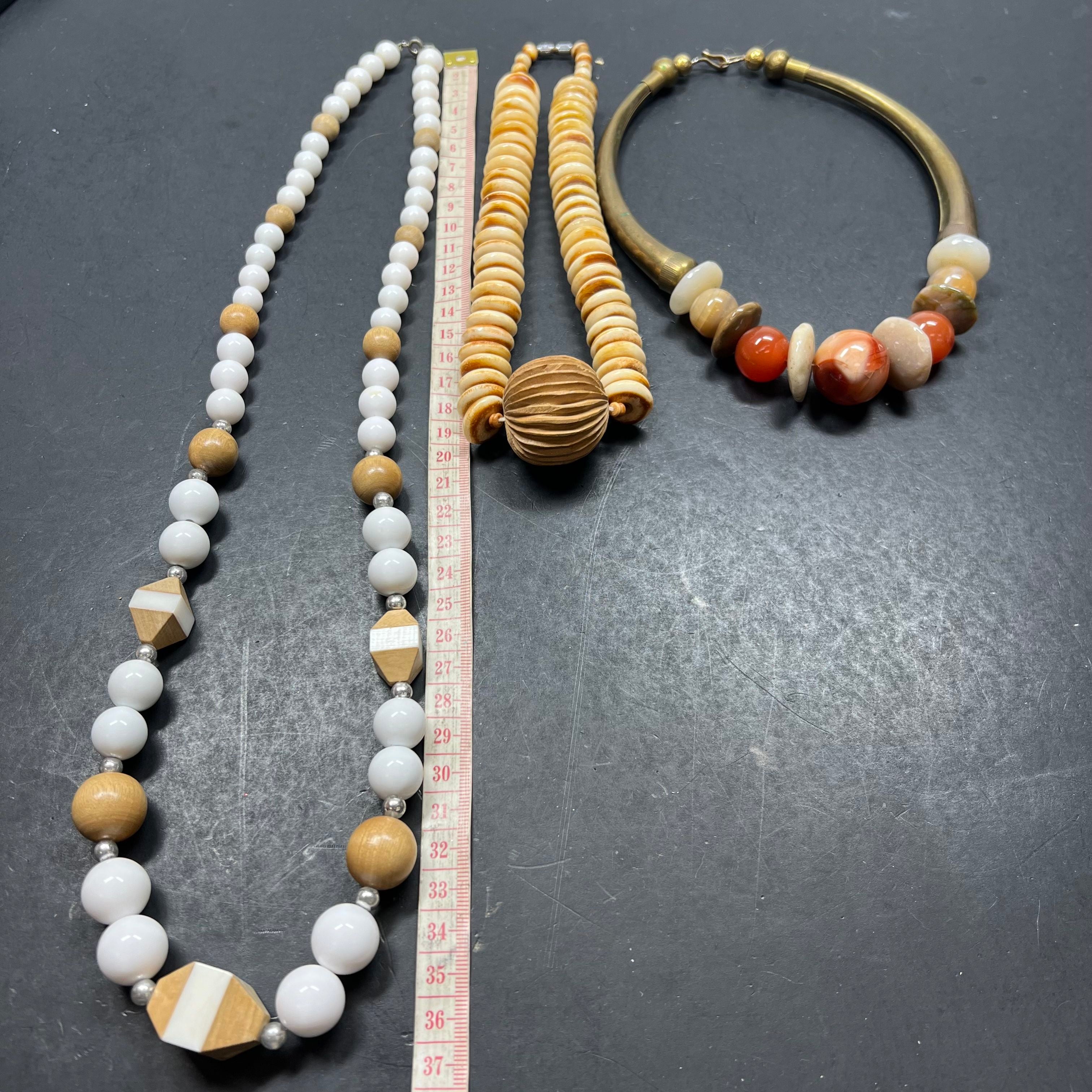 Beaded Statement Brown Tan White Necklaces