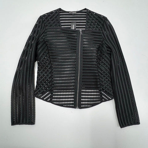 Express Women's Black Mesh Stripe Full Zip Jacket Size S NWT