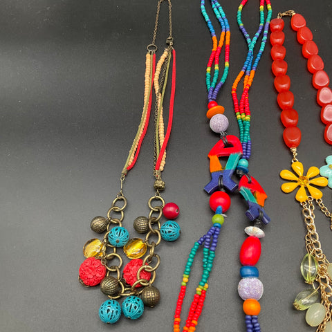 Boho Eclectic Multi-Strand Colorful Beaded Necklaces Jewelry Lot of 5