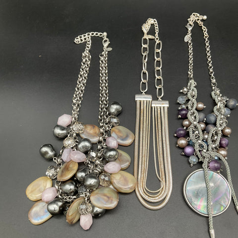 Chico's Statement Necklace Lot 5 Pieces Beaded Mother of Pearl Silver Tone
