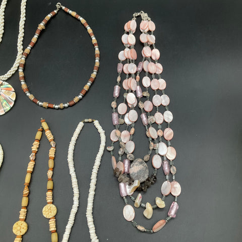 Vintage to Modern Shell & Wood Necklace Lot 7 Pieces Mother of Pearl Abalone