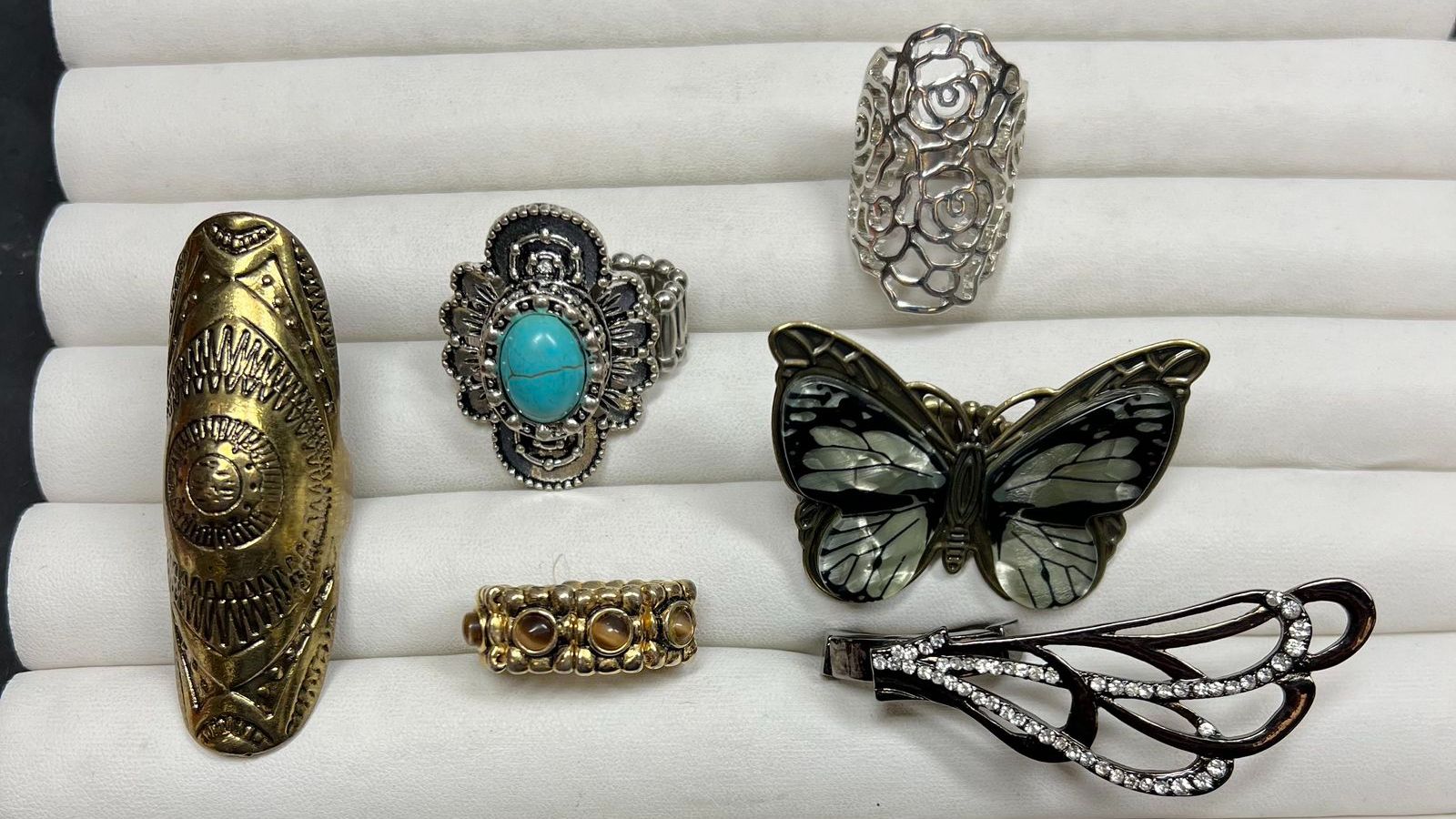 Lot of Costume Statement Rings Stretch Butterfly Wing Silver Gold Tone