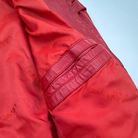 Vintage 80s Casablanca Red Leather Padded Shoulder Bomber Jacket Sz 42