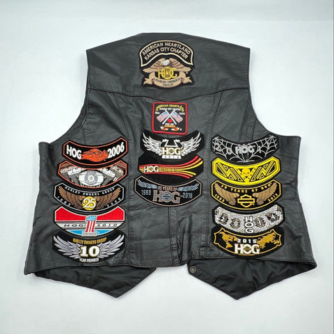 Vintage H.O.G. Harley Owners Group Leather Biker Patch Vest Pins Sz 2XL