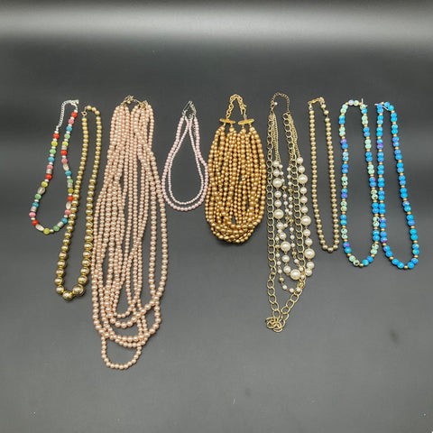 Vintage Faux Pearl Beaded Necklace Lot 10 Pieces Multi-Strand Statement Mix