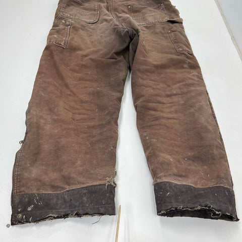Carhartt Men's Brown Distressed Duck Canvas Insulated Bib Overalls Workwear XL