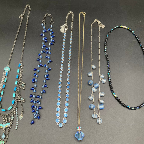 Costume Jewelry Lot 9 Necklaces Mixed Styles Blue Black Art Glass Nine West