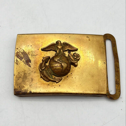 Vintage USMC Marine Corps Dress Visor Cap Hat and Brass EGA Belt Buckle Set