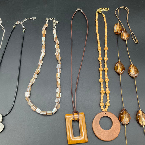 Vintage and Modern Costume Jewelry Lot of 7 Shell Wood Aloha Heart Necklaces