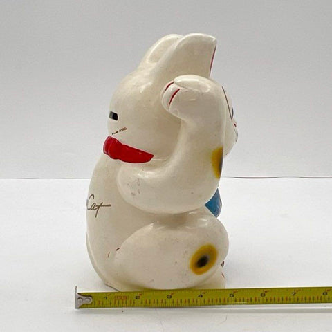 Ceramic Lucky Cat Bank Vintage Canon Cat Maneki-neko 8 Inch Missing Stopper