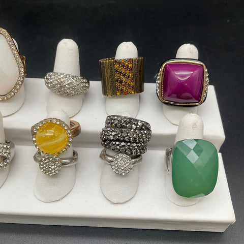 Fashion Statement Rings Jewelry Lot of 14 Stretch Style Rhinestone Pave Bands
