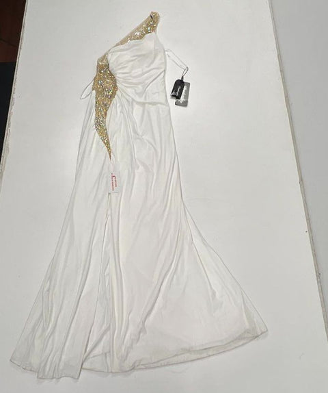 Cinderella Divine Women's Gown Dress Ivory Gold One Beaded Slit NWT Sz 14