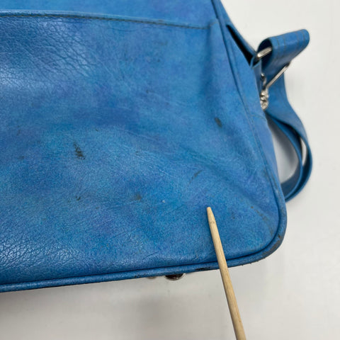 Vintage 70s Samsonite Blue Faux Leather Flight Bag Carry On Satchel Silver Tone