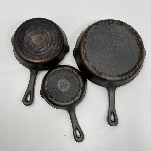 Sango Mountain Cast Iron Skillet Set of 3 Frying Pans Vintage 6.5" 8" 10.5"