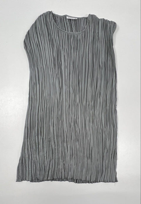 Masai Women's Gray Plissé Pleated Crinkle Sleeveless Tunic Top Sz M