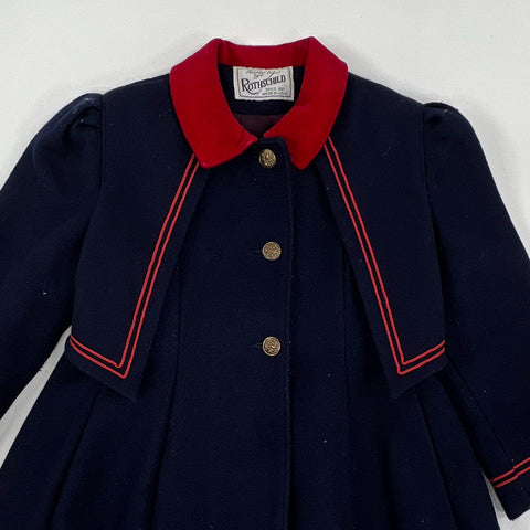 Vintage 80s Rothschild Wool Velvet Collar Sailor Dress Coat Girls USA