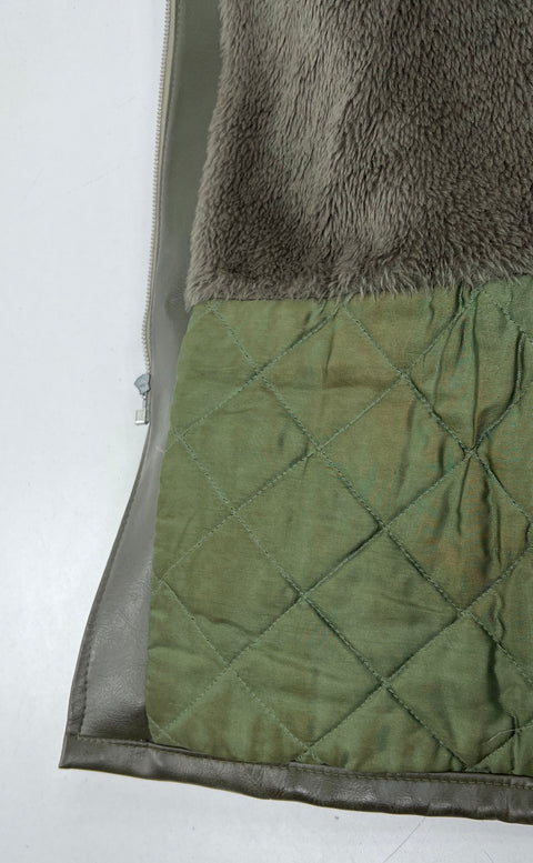 Vintage 70s Bolta Flex 400 Faux Leather Sherpa Lined Car Coat Jacket Sz L