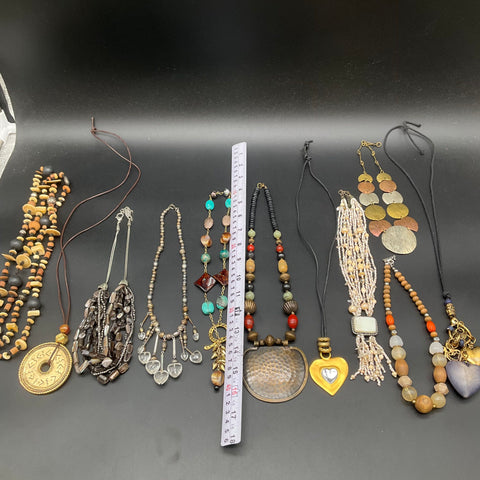Boho Artisan Statement Necklace Jewelry Lot of 10 Beaded Shell Stone Hippie