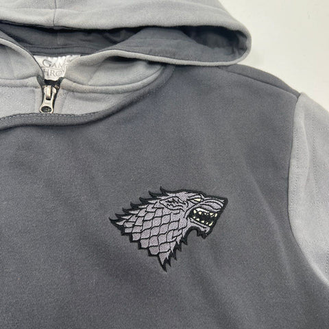 Game of Thrones Men's House Stark Asymmetric Zip Hoodie Gray Quilted Size M