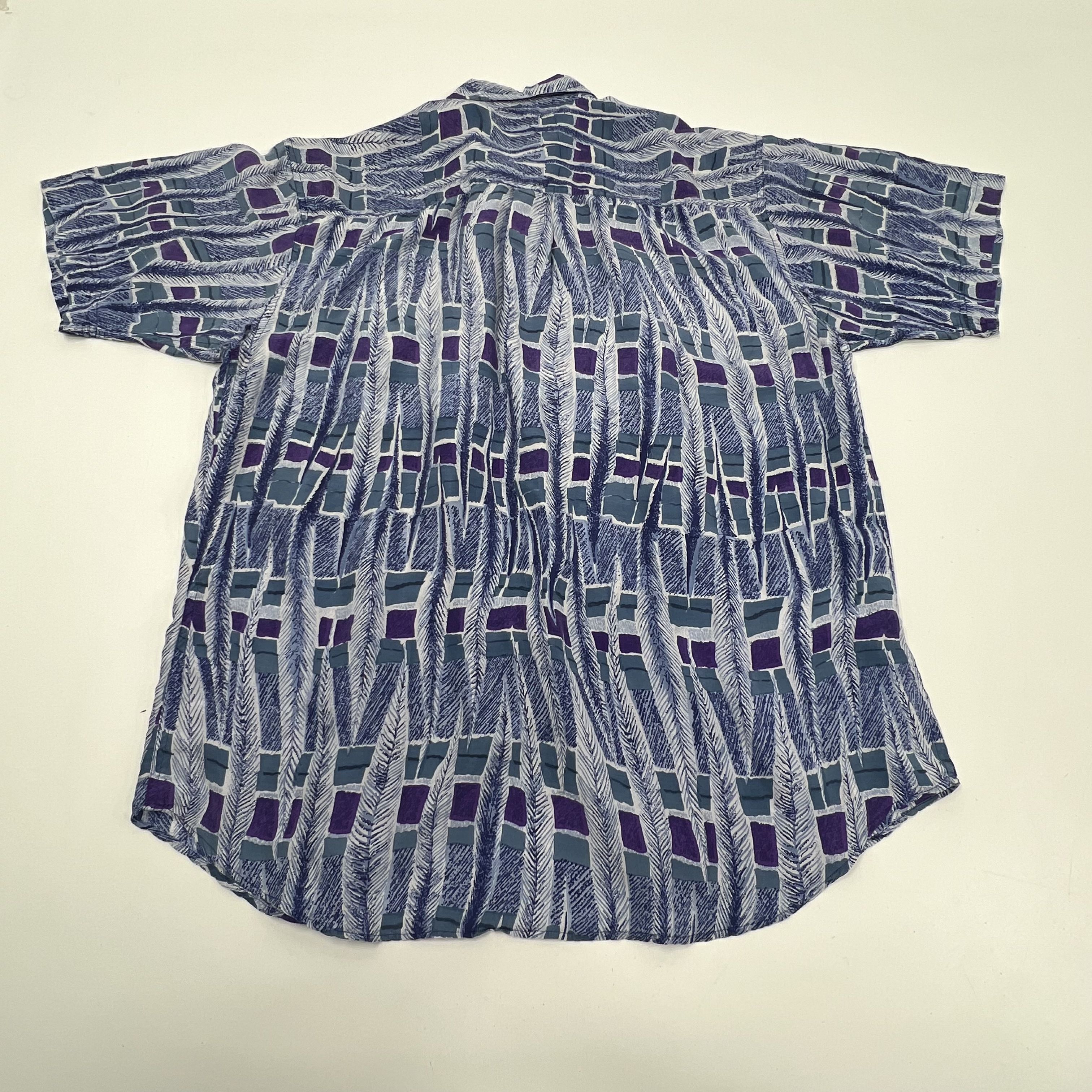 Vintage Creative Edge Blue Purple Button Down 100% Silk Size Large