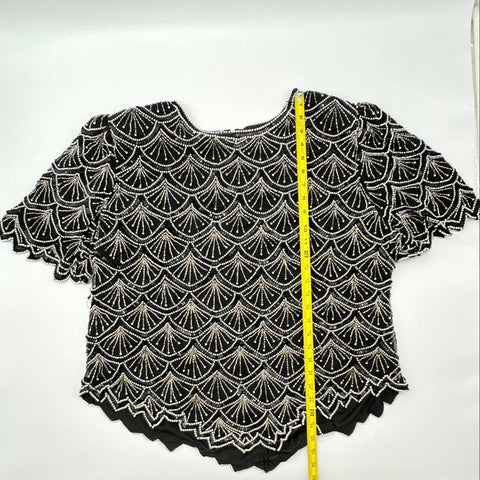 Lawrence Kazar Women's Vintage 90s Black Beaded Sequin Silk Art Deco Top Sz 3X
