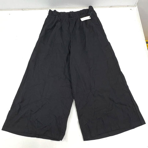 NWT Anthropologie Black Linen Blend Smocked Wide Leg Cropped Pants Women's M