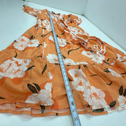 Beyond By Vera Women's Orange Floral Pintuck Tiered Maxi Dress Size M
