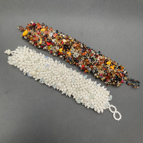 Handmade Woven Beaded Cuff Bracelets Lot of 2 Seed Bead Cluster 7-7.25"