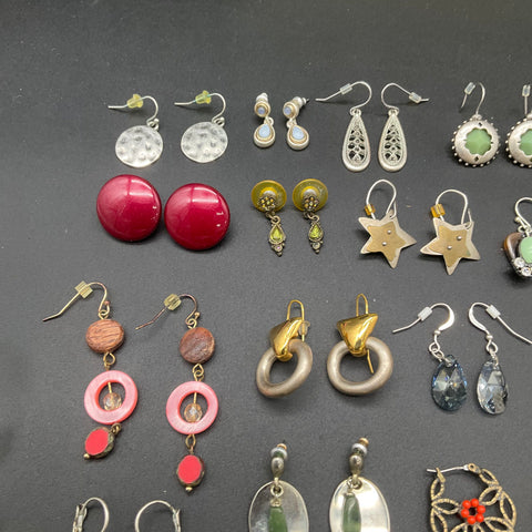 Vintage to Modern Costume Jewelry Lot of 32 Pairs Earrings Hoops Studs Dangle