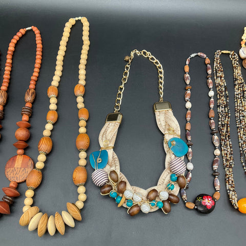 Bohemian Natural Jewelry Lot 11 Necklaces Wood Shell Beaded Earthy Tribal Boho