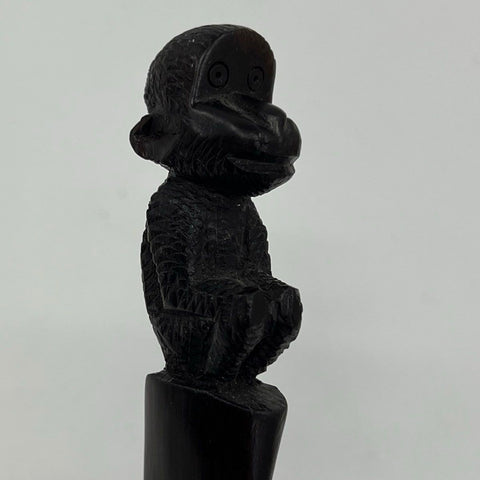 Vintage Ebony Wood Monkey Dagger Letter Opener Hand Carved Figural Art 10"
