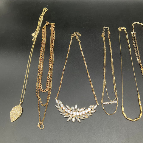 Mixed Costume Jewelry Lot 13pc Gold Tone Boho Statement Necklaces Hoop Earrings