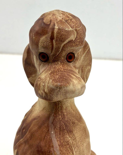 Vintage Mid-Century Modern Poodle Figurine Brown Marbled Glaze 13" Tall Statue