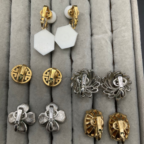 Vintage Crown Trifari Costume Jewelry Lot of 5 Pairs Clip-on Earrings Mixed