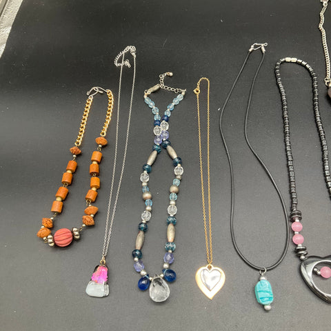 Eclectic Beaded Costume Jewelry Lot of 11 Bohemian Hematite Wood Style Necklaces