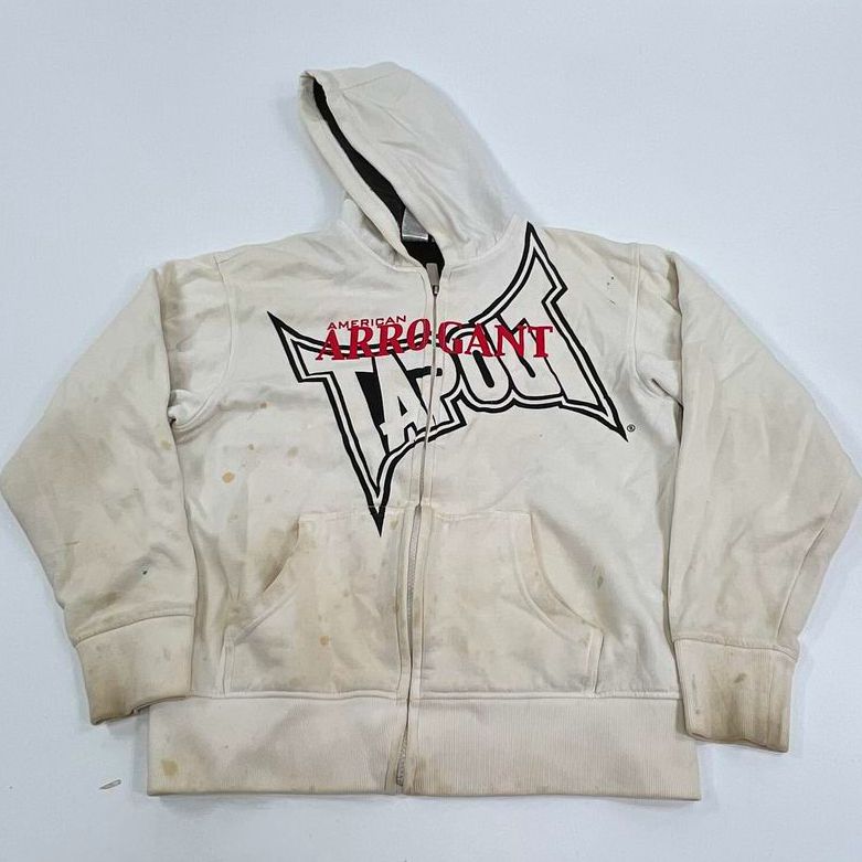 Vintage Y2K Tapout Boys Full Zip Graphic Hoodie Sweatshirt M 10/12 White MMA