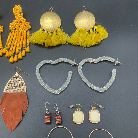 Boho Statement Fashion Earring Jewelry Lot of 19 Tassel Hoop Beaded Resin
