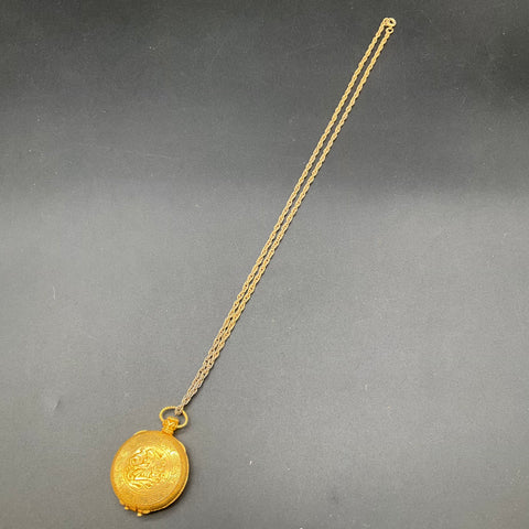 Vintage Max Factor Aquarius Zodiac Solid Perfume Pendant Necklace Gold Tone