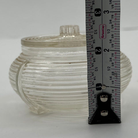 Pressed Glass Clear Ribbed Ring Pattern Lidded Jar Candy Dish 4 Inch Vintage